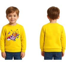 Sedirli Unisex Pikaçu Baskılı Çocuk Swaetshirt 3 Iplik Şardonlu