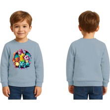 Sedirli Unisex Pokemon Baskılı Çocuk Swaetshirt 3 Iplik Şardonlu
