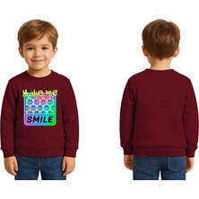 Sedirli Unisex Smile Baskılı Çocuk Swaetshirt 3 Iplik Şardonlu
