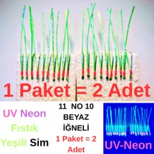 Eagenset Çapari İstavrit Çaparisi, 25x12 Beden, Ultraviyole UV Neon Fıstık Yeşili Sim, 11 No Beyaz İğne, 10 İğneli Köpük Çapari 2li Paket
