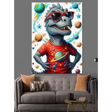 Karizma Tablo Uzaylı Dinozor Çocuk Çizimi Dekoratif Kanvas - Mdf Ahşap Tablo