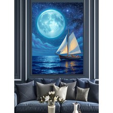 Artmeg Gece Deniz Yelkenli Gemi Dekoratif Kanvas - Mdf Ahşap Tablo