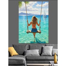Karizma Tablo Denizde Salıncakta Sallanan Kadın Dekoratif Kanvas - Mdf Ahşap Tablo