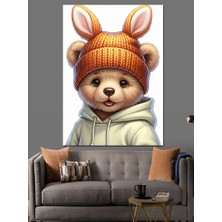 Artmeg Turuncu Şapkalı Ayı Yavrusu Dekoratif Kanvas - Mdf Ahşap Tablo