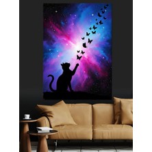 Artmeg Uzayda Kelebek Yakalayan Kedi Dekoratif Kanvas - Mdf Ahşap Tablo