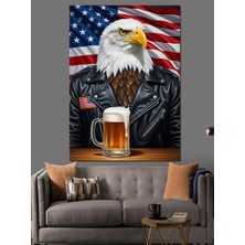 Artmeg Amerikan Kartalı Bira Içiyor Dekoratif Kanvas - Mdf Ahşap Tablo