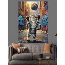 Artmeg Sokakta Oyun Oynayan Kedi Dekoratif Kanvas - Mdf Ahşap Tablo