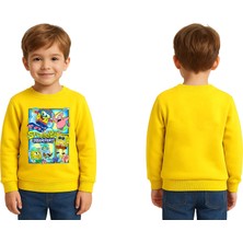 Sedirli Unisex Sünger Bob Baskılı Çocuk Swaetshirt 3 Iplik Şardonlu