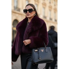 Lela Oversize Fit Gömlek Yaka Cepli Astarlı Kürk Mont Bayan Kürk 497BERRY