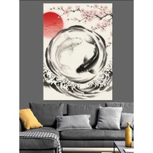 Artmeg Japon Tarzı Koi Balığı Dekoratif Kanvas - Mdf Ahşap Tablo