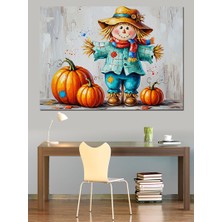 Sevimli Korkuluk ve Balkabağı Dekoratif Kanvas - Mdf Ahşap Tablo