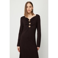 On Triko Önü Büzgülü Düğmeli Triko Elbise 63400