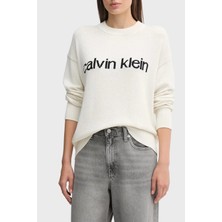 Calvin Klein Kadın Bej Calvin Klein Cotton Graphic Pullover Bej Kadın Kazak
