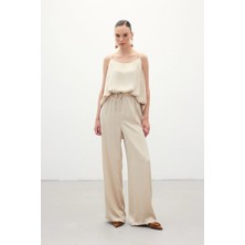 Sateen Bağcıklı Salaş Pantolon - Bej
