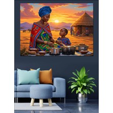 Yemek Yapan Afrikalı Kadın Dekoratif Kanvas - Mdf Ahşap Tablo