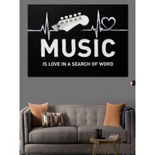 Müzik Kalp Atışı Yazısı Dekoratif Kanvas - Mdf Ahşap Tablo