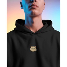 Muhtar Store Persian Kedili Hoodie Unisex %100 Pamuk | Siyah Kapüşonlu Sweatshirt Göğüs Ortası Minimal Logo