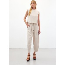 Sateen Şalvar Kesim Pantolon - Taş