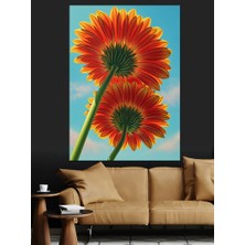 Karizma Tablo Mavi Gökyüzü Kırmızı Çiçekler Dekoratif Kanvas - Mdf Ahşap Tablo