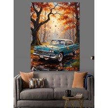 Artmeg Orman Yolunda Klasik Araba Dekoratif Kanvas - Mdf Ahşap Tablo