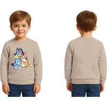 Sedirli Unisex Bluey Baskılı Çocuk Swaetshirt 3 Iplik Şardonlu