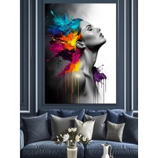 Karizma Tablo Renkli Boyalı Kadın Yüzü Dekoratif Kanvas - Mdf Ahşap Tablo
