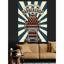 Karizma Tablo Berber Koltuğu Retro Logo Dekoratif Kanvas - Mdf Ahşap Tablo