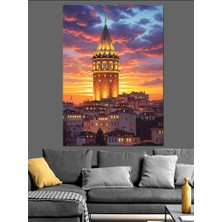 Karizma Tablo Günbatımı Galata Kulesi Manzarası Dekoratif Kanvas - Mdf Ahşap Tablo