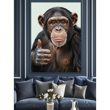 Artmeg Başparmak Kaldıran Şempanze Resmi Dekoratif Kanvas - Mdf Ahşap Tablo