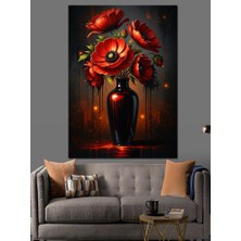 Artmeg Vazoda Kırmızı Gelincik Çiçekleri Dekoratif Kanvas - Mdf Ahşap Tablo