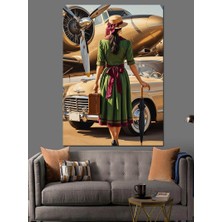 Artmeg Vintage Uçak ve Kadın Dekoratif Kanvas - Mdf Ahşap Tablo