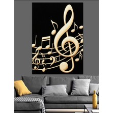 Artmeg Altın Sol Anahtarı Notalar Dekoratif Kanvas - Mdf Ahşap Tablo