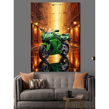 Artmeg Gece Yeşil Spor Motosiklet Dekoratif Kanvas - Mdf Ahşap Tablo