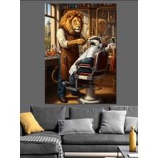 Tablomega Berber Aslan Traş Yapıyor Dekoratif Kanvas - Mdf Ahşap Tablo