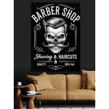 Karizma Tablo Berber Dükkanı Kuru Kafa Dekoratif Kanvas - Mdf Ahşap Tablo