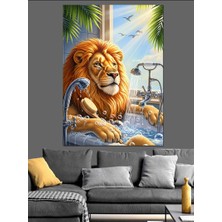 Artmeg Küvette Yıkanan Aslan Kral Dekoratif Kanvas - Mdf Ahşap Tablo