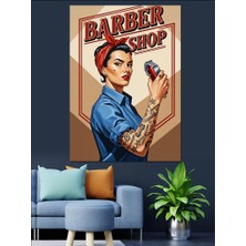 Tablomega Retro Kadın Berber Posteri Dekoratif Kanvas - Mdf Ahşap Tablo