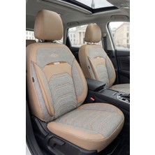 Rich Otomotiv Bej-Gri Keten Kumaş & Premium Deri Oto Koltuk Kılıfı - Tam Set