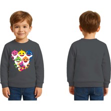 Sedirli Unisex Baby Shark Baskılı Çocuk Swaetshirt 3 Iplik Şardonlu