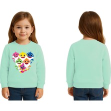 Sedirli Unisex Baby Shark Baskılı Çocuk Swaetshirt 3 Iplik Şardonlu