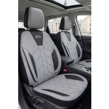 Rich Otomotiv Gri-Siyah Jakar Kumaş & Premium Deri Oto Koltuk Kılıfı - Tam Set