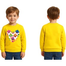 Sedirli Unisex Baby Shark Baskılı Çocuk Swaetshirt 3 Iplik Şardonlu