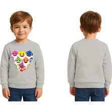 Sedirli Unisex Baby Shark Baskılı Çocuk Swaetshirt 3 Iplik Şardonlu