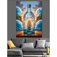 Karizma Tablo Şişe Içinde Gemi Manzarası Dekoratif Kanvas - Mdf Ahşap Tablo