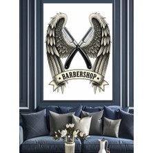 Tablomega Kanatlı Berber Makas Logosu Dekoratif Kanvas - Mdf Ahşap Tablo