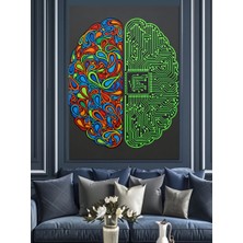 Artmeg Renkli Beyin Devre Çizimi Dekoratif Kanvas - Mdf Ahşap Tablo