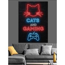 Karizma Tablo Neon Kedi Oyun Tabelası Dekoratif Kanvas - Mdf Ahşap Tablo