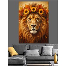 Artmeg Çiçek Taçlı Aslan Kral Dekoratif Kanvas - Mdf Ahşap Tablo