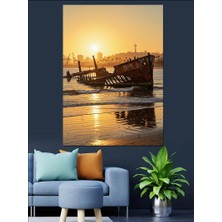 Tablomega Denizde Batık Gemi Manzarası Dekoratif Kanvas - Mdf Ahşap Tablo