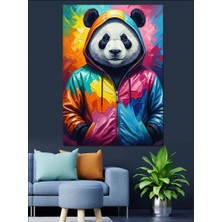 Karizma Tablo Renkli Montlu Panda Resmi Dekoratif Kanvas - Mdf Ahşap Tablo